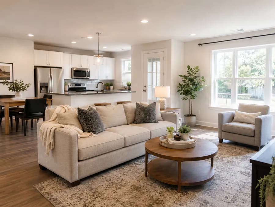 Comfortable, move-in-ready furnished living room in a Travelers Rest rental home