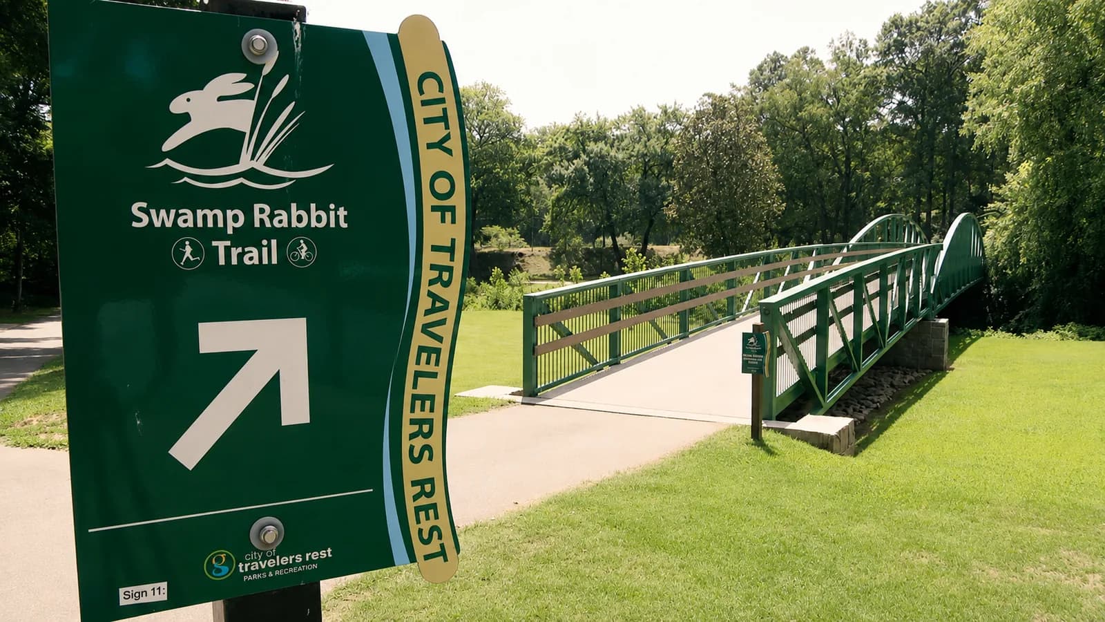 The paved Prisma Health Swamp Rabbit Trail through Travelers Rest, South Carolina